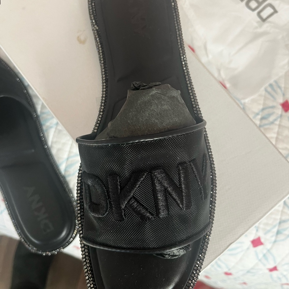 DKNY Black Embellished Slides